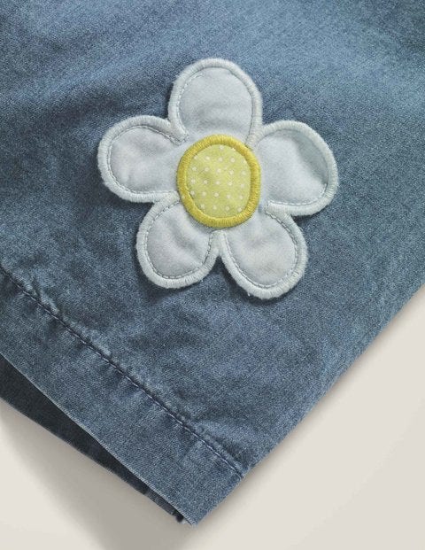 Ruffle Trim Dress - Chambray Daisies Ruffle Trim Dress - Chambray Daisies