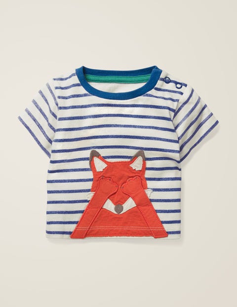 Originelles T-Shirt Mit Tiermotiv - Naturweiß/Segelblau, Fuchs Originelles T-Shirt Mit Tiermotiv - Naturweiß/Segelblau, Fuchs