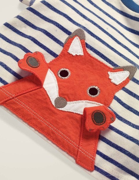 Originelles T-Shirt Mit Tiermotiv - Naturweiß/Segelblau, Fuchs Originelles T-Shirt Mit Tiermotiv - Naturweiß/Segelblau, Fuchs