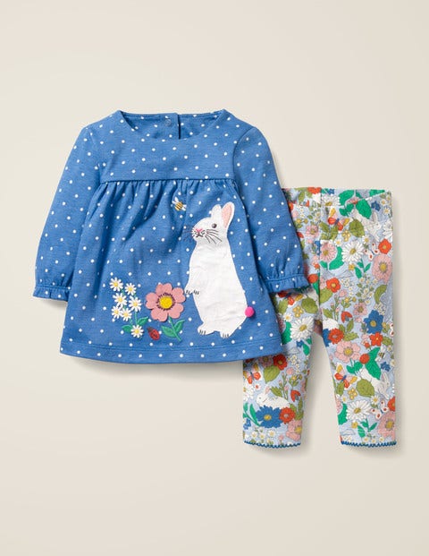 Applique Jersey Dress Set - Elizabethan Blue/Ivory Bunny Applique Jersey Dress Set - Elizabethan Blue/Ivory Bunny