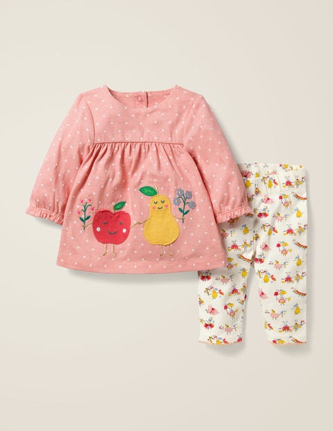 Applique Jersey Dress Set - Chalky Pink/Ivory Fruit Applique Jersey Dress Set - Chalky Pink/Ivory Fruit