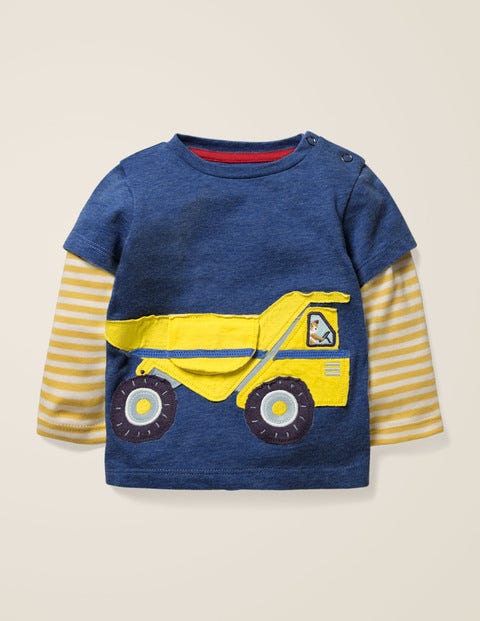 Originelles T-Shirt Mit Fahrzeugmotiv - Tiefblau Meliert, Kipplaster Originelles T-Shirt Mit Fahrzeugmotiv - Tiefblau Meliert, Kipplaster