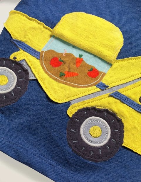 Originelles T-Shirt Mit Fahrzeugmotiv - Tiefblau Meliert, Kipplaster Originelles T-Shirt Mit Fahrzeugmotiv - Tiefblau Meliert, Kipplaster