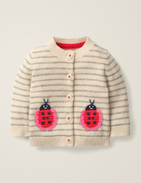 Natürlicher Cardigan Aus Strick - Ecru Meliert, Marienkäfer Natürlicher Cardigan Aus Strick - Ecru Meliert, Marienkäfer