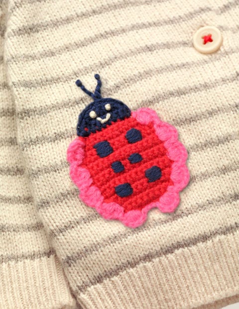 Natürlicher Cardigan Aus Strick - Ecru Meliert, Marienkäfer Natürlicher Cardigan Aus Strick - Ecru Meliert, Marienkäfer