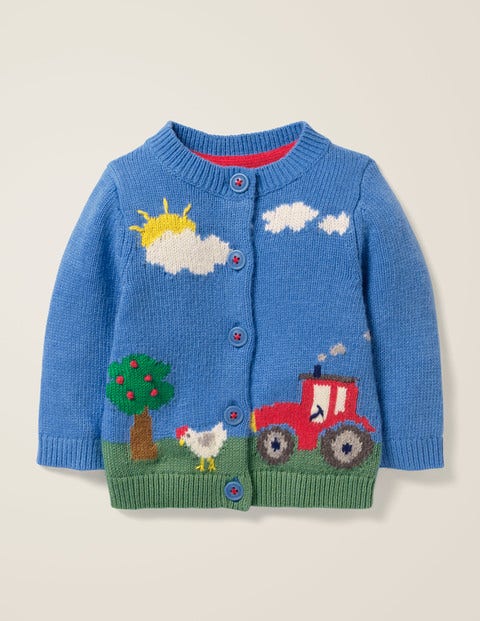 Farm Scene Cardigan - Elizabethan Blue Tractor Farm Scene Cardigan - Elizabethan Blue Tractor