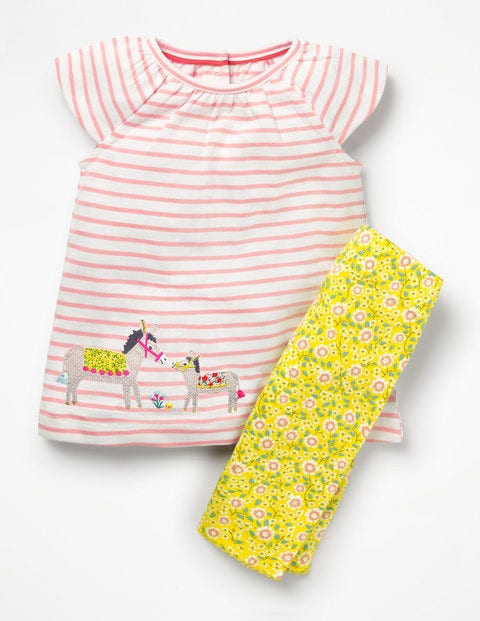 Kleid-Set Mit Großer Tierapplikation - Zartrosa/Weiß, Esel Kleid-Set Mit Großer Tierapplikation - Zartrosa/Weiß, Esel