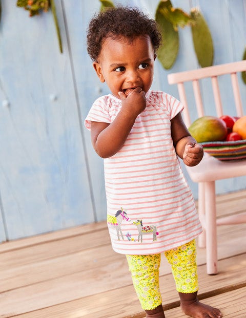 Kleid-Set Mit Großer Tierapplikation - Zartrosa/Weiß, Esel Kleid-Set Mit Großer Tierapplikation - Zartrosa/Weiß, Esel