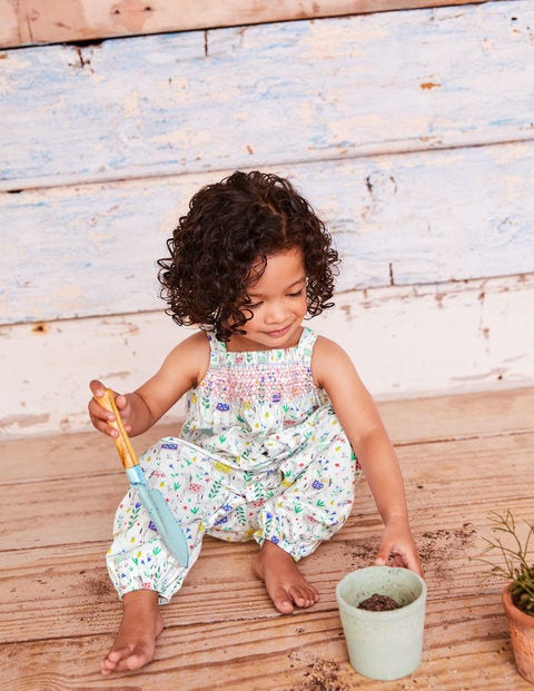 Smocked Strappy Playsuit - Multi Little Donkey Smocked Strappy Playsuit - Multi Little Donkey