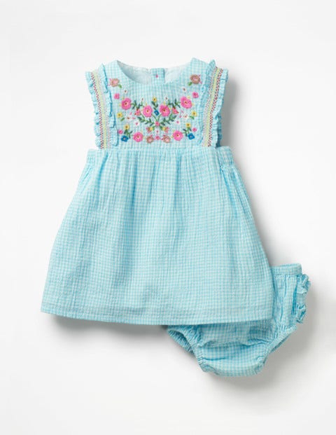 Floral Embroidered Dress - Blue Quartz Gingham Floral Embroidered Dress - Blue Quartz Gingham