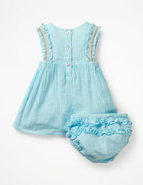 Floral Embroidered Dress - Blue Quartz Gingham Floral Embroidered Dress - Blue Quartz Gingham