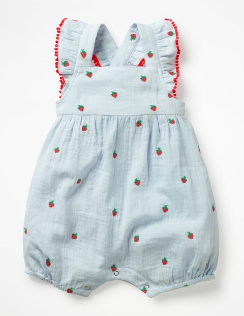 Embroidered Romper - Provence Blue Strawberries Embroidered Romper - Provence Blue Strawberries