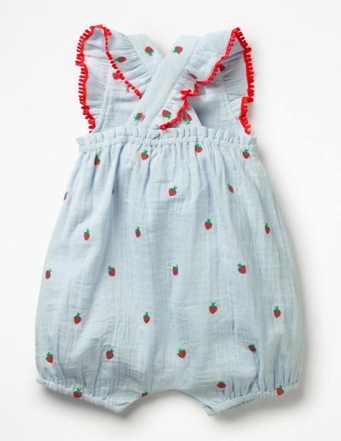 Embroidered Romper - Provence Blue Strawberries Embroidered Romper - Provence Blue Strawberries