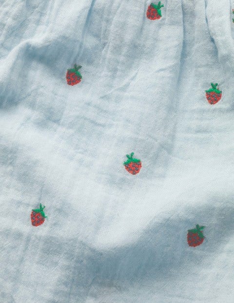Embroidered Romper - Provence Blue Strawberries Embroidered Romper - Provence Blue Strawberries