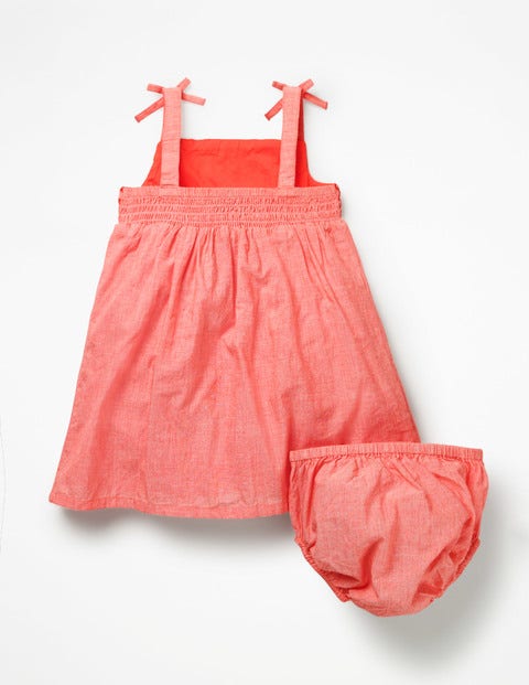 Flowery Smocked Woven Dress - Tropical Coral Chambray Flowery Smocked Woven Dress - Tropical Coral Chambray