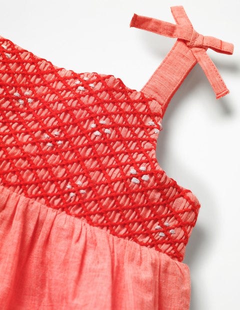Flowery Smocked Woven Dress - Tropical Coral Chambray Flowery Smocked Woven Dress - Tropical Coral Chambray