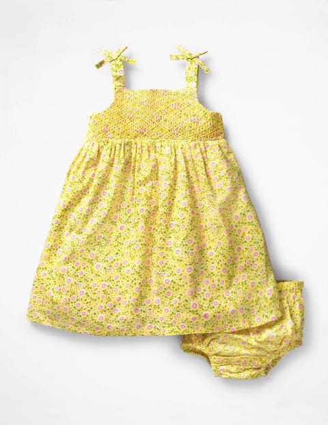 Gesmoktes Webkleid Mit Blumenmuster - Sonnengelb, Primeln Gesmoktes Webkleid Mit Blumenmuster - Sonnengelb, Primeln