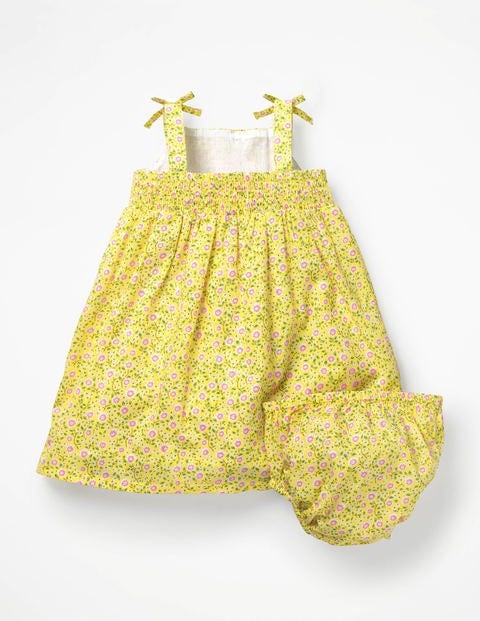 Gesmoktes Webkleid Mit Blumenmuster - Sonnengelb, Primeln Gesmoktes Webkleid Mit Blumenmuster - Sonnengelb, Primeln
