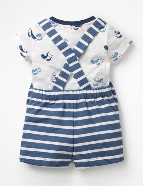 Sommerliches Latzhosen-Set Aus Jersey - Lagunenblau/Weiß, Gestreift Sommerliches Latzhosen-Set Aus Jersey - Lagunenblau/Weiß, Gestreift