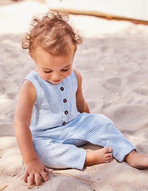 Stripy Romper - Lake Blue Ticking Stripe Stripy Romper - Lake Blue Ticking Stripe