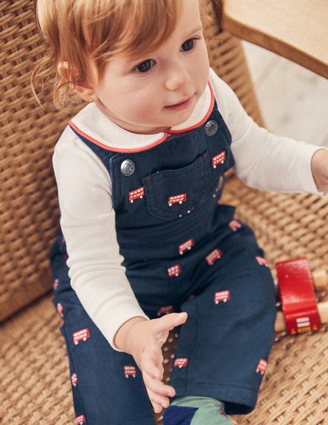 Woven Dungarees - College Blue Embroidery Woven Dungarees - College Blue Embroidery