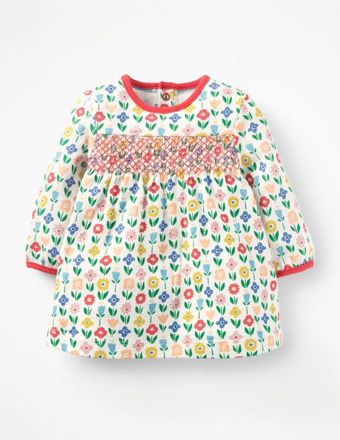 Smocked Jersey Dress - Multi Baby Flower Patch Smocked Jersey Dress - Multi Baby Flower Patch