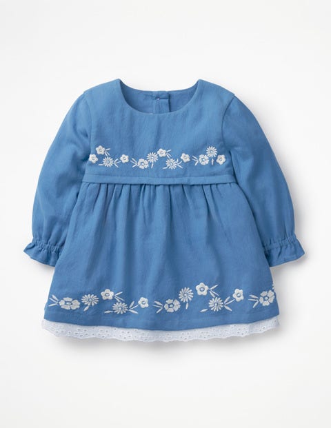 Embroidered Woven Dress - Elizabethan Blue Embroidered Woven Dress - Elizabethan Blue