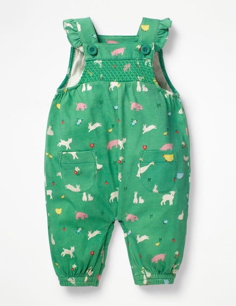 Smocked Jersey Dungarees - Jungle Green Farm Smocked Jersey Dungarees - Jungle Green Farm