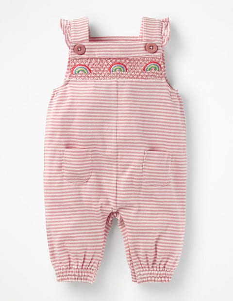 Smocked Jersey Overalls - Ivory/Almond Blossom Pink Smocked Jersey Overalls - Ivory/Almond Blossom Pink