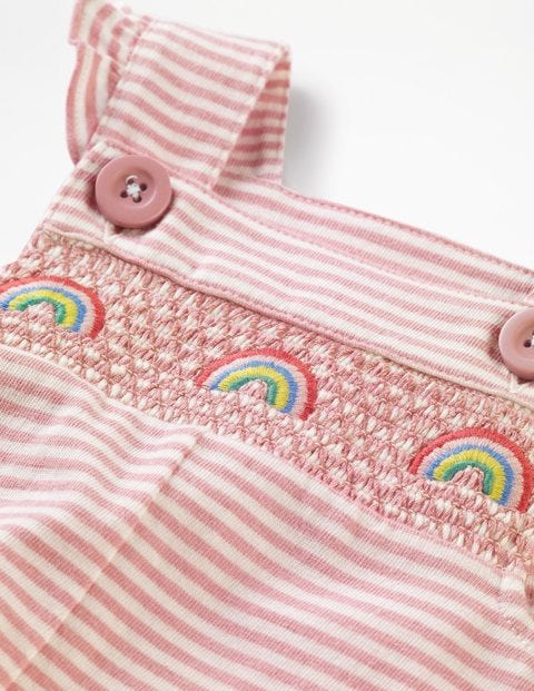 Smocked Jersey Overalls - Ivory/Almond Blossom Pink Smocked Jersey Overalls - Ivory/Almond Blossom Pink