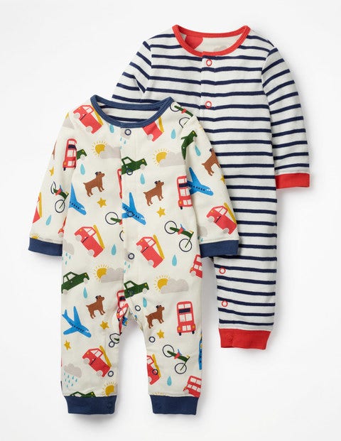 Fun Twin Pack Rompers - Ivory London Bustle Fun Twin Pack Rompers - Ivory London Bustle