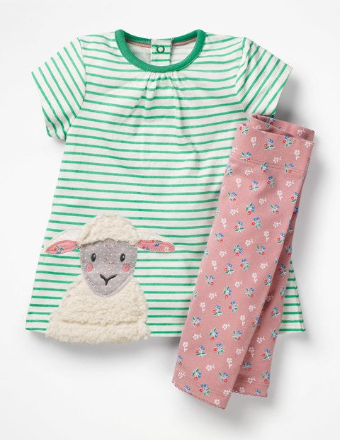 Farmyard Dress Set - Ecru/Jungle Green Lamb Farmyard Dress Set - Ecru/Jungle Green Lamb