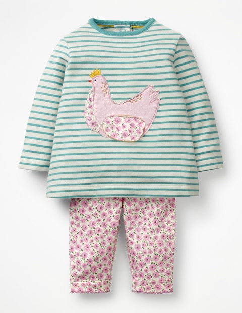 Ensemble En Jersey Tout Doux - Poulet écru/scène bleu océan Ensemble En Jersey Tout Doux - Poulet écru/scène bleu océan