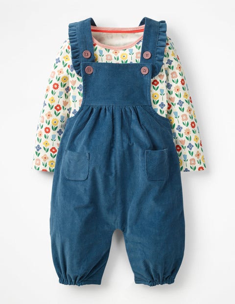 Frilly Dungaree Set - Multi Flower Patch Frilly Dungaree Set - Multi Flower Patch