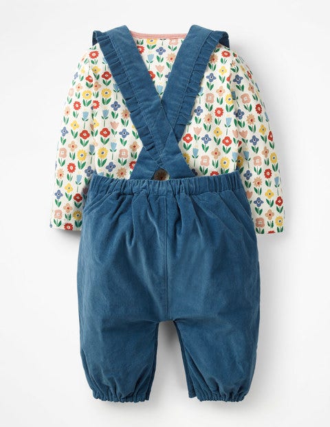 Frilly Dungaree Set - Multi Flower Patch Frilly Dungaree Set - Multi Flower Patch