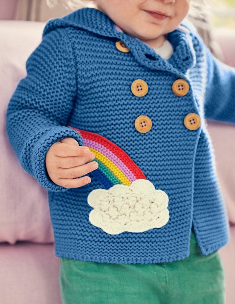 Strickjacke Mit Regenbogen - Elisabethanisches Blau, Regenbogen Strickjacke Mit Regenbogen - Elisabethanisches Blau, Regenbogen