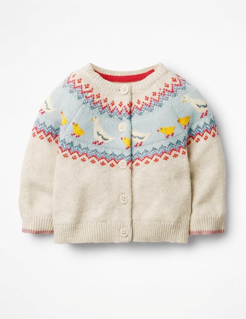 Fun Cardigan - Ecru Fair Isle Ducks Fun Cardigan - Ecru Fair Isle Ducks
