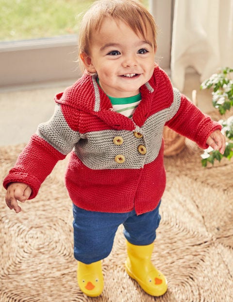 Kapuzenstrickjacke - Helles Rot/Grau Meliert Kapuzenstrickjacke - Helles Rot/Grau Meliert