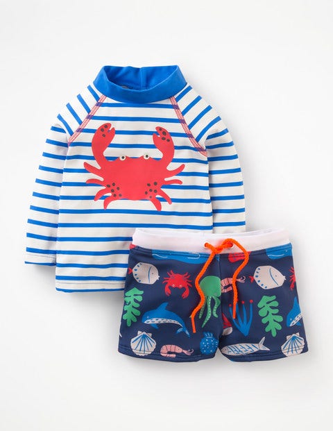 Rash Vest And Pant Set - Ivory/Pool Blue Crab Rash Vest And Pant Set - Ivory/Pool Blue Crab
