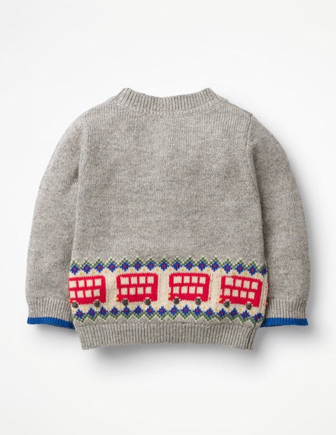 Fair Isle Cardigan - Grey Marl Buses Fair Isle Cardigan - Grey Marl Buses
