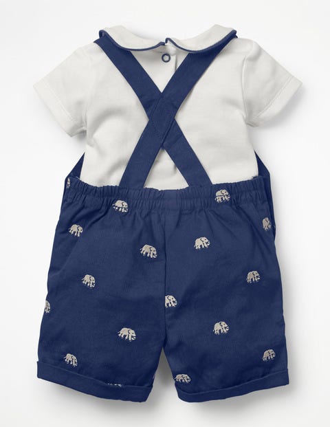 Set Mit Latzhose Und Body - Schiefergrau, Elefantenstickerei Set Mit Latzhose Und Body - Schiefergrau, Elefantenstickerei