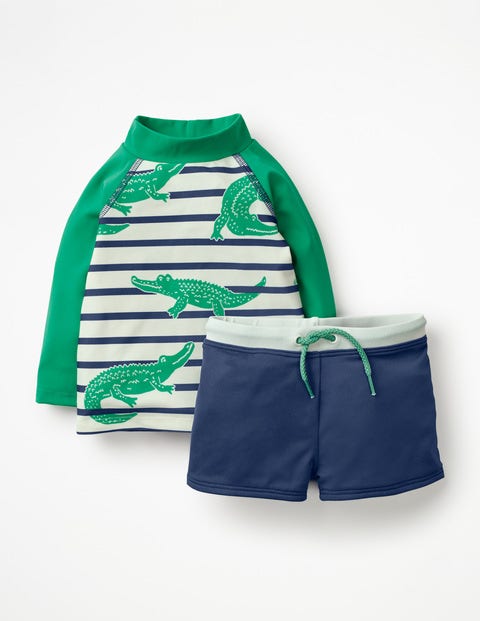 Two Piece Rash Guard Set - Deep Sea Blue Crocodiles Two Piece Rash Guard Set - Deep Sea Blue Crocodiles
