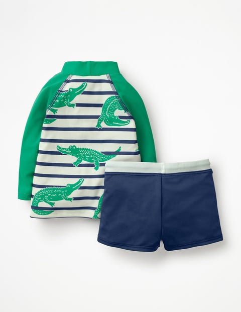 Two Piece Rash Guard Set - Deep Sea Blue Crocodiles Two Piece Rash Guard Set - Deep Sea Blue Crocodiles