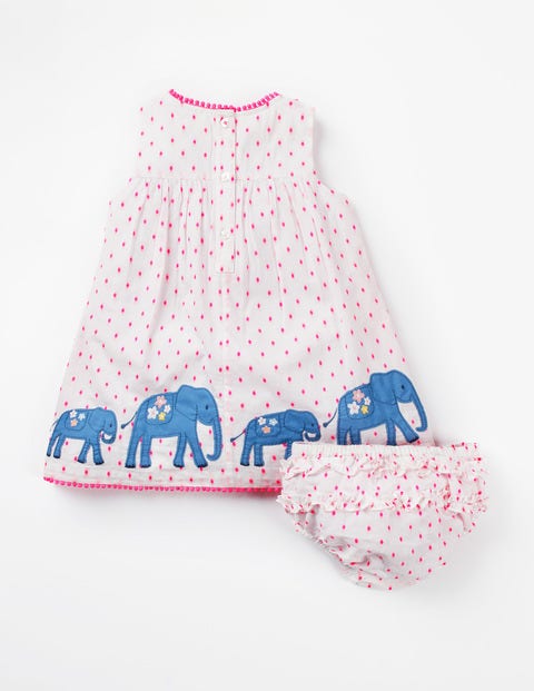 Embroidered Detail Dress - Ivory Dobby Elephants Embroidered Detail Dress - Ivory Dobby Elephants