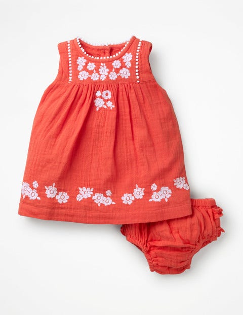 Embroidered Detail Dress - Tropical Coral Embroidery Embroidered Detail Dress - Tropical Coral Embroidery