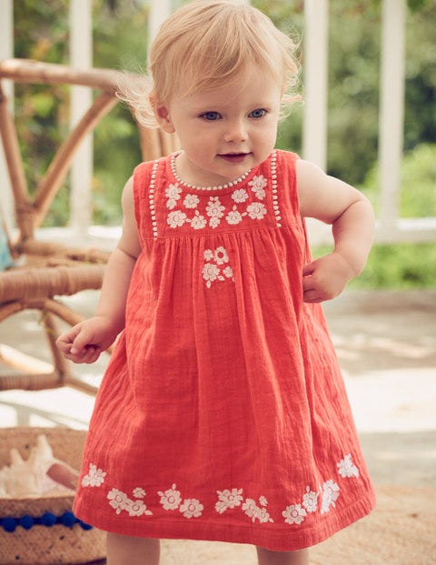 Embroidered Detail Dress - Tropical Coral Embroidery Embroidered Detail Dress - Tropical Coral Embroidery