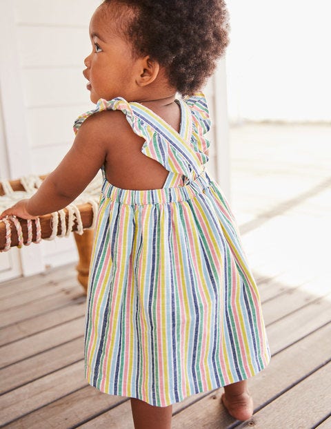Ruffly Pinafore Dress - Multi Candy Stripe Ruffly Pinafore Dress - Multi Candy Stripe
