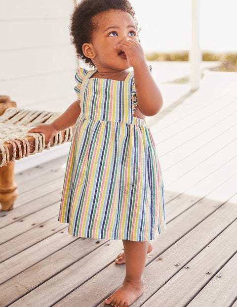 Ruffly Pinafore Dress - Multi Candy Stripe Ruffly Pinafore Dress - Multi Candy Stripe