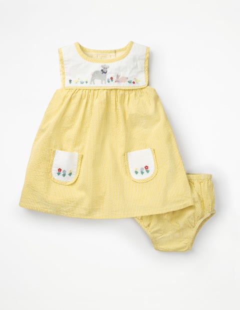 Detailed Woven Dress - Sweetcorn Lamb Ticking Detailed Woven Dress - Sweetcorn Lamb Ticking