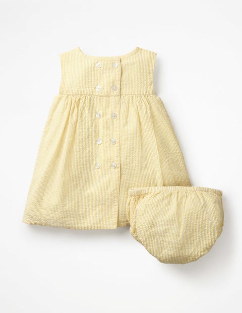 Detailed Woven Dress - Sweetcorn Lamb Ticking Detailed Woven Dress - Sweetcorn Lamb Ticking